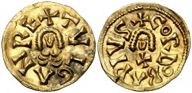 Tulga (639-642). Córdoba. Triente. (CNV. 392.2) (R.Pliego 515b). 1,15 g. Bella. Muy escasa y más así. EBC.