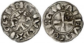 Comtat del Rosselló. Gerard II (1164-1172). Perpinyà. Diner. (Cru.V.S. 115) (Cru.C.G. 1901). 0,89 g. Buen ejemplar. Muy rara. MBC+.