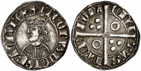 Jaume II (1291-1327). Barcelona. Croat. (Cru.V.S. 333.1 var) (Badia falta) (Cru.C.G. 2150a var) 3,09 g. Dos-siete-siete y dos anillos en el vestido. B...