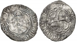 Ferran I (1412-1416). Mallorca. Ral. (Cru.V.S. 770 var) (Cru.C.G. 2816a var). 3,14 g. Leones estilizados. Leves manchitas pero atractiva. Ex Áureo Sel...