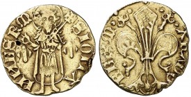 Alfons IV (1416-1458). Mallorca. Florí. (Cru.V.S. 804 var) (Cru.Comas 115 var, señala sólo un ejempar conocido con punto entre los pies del santo) (Cr...