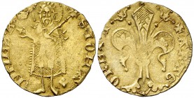 Alfonso IV (1416-1458). València. Florí. (Cru.V.S. 810.1) (Cru.C.G. 2833). 3,46 g. Marcas: corona y losanje partido en aspa a los pies del santo. Bell...
