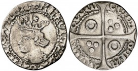 Alfons IV (1416-1458). Perpinyà. Croat. (Cru.V.S. 825.1) (Cru.C.G. 2868l). 2,77 g. Recortada. Escasa. (MBC).