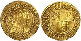 Ferran II (1479-1516). Barcelona. Principat. (Cru.V.S. 1129 var) (Cru.C.G. 3060 var). 3,50 g. Armas intercambiadas en 3er cuartel. Rara. MBC.