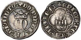 Enrique II (1368-1378). Sevilla. Medio real. (AB. 410 var). 1,46 g. Sin adornos en los ángulos de los lóbulos. Escasa. MBC.