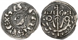Sancho Ramírez (1063-1094). Jaca. Dinero. (Cru.V.S. 202). 1,10 g. Grupo elegante. Oxidaciones. (MBC).