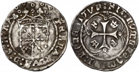 Fernando I (1512-1516). Navarra. Real. (Cru.V.S. falta var) (Cru.C.G. falta var). 3,18 g. Manchitas. (MBC+).