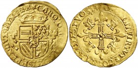 1554. Carlos I. Amberes. 1 corona del sol. (Vti. 627) (Vanhoudt 223.AN). 3,39 g. Fecha de dos dígitos. Ex Áureo 02/02/1993, nº 371. Ex Áureo & Calicó ...