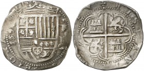 1593. Felipe II. Granada. . 4 reales. (Cal. 301). 13,65 g. Escudo entre fecha y //G. Tres flores de lis en las armas de Borgoña. Bonito color. Ex Cole...