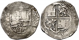 1592. Felipe II. Toledo. . 4 reales. (Cal. tipo 278, falta var). 13,47 g. Rara. MBC-.