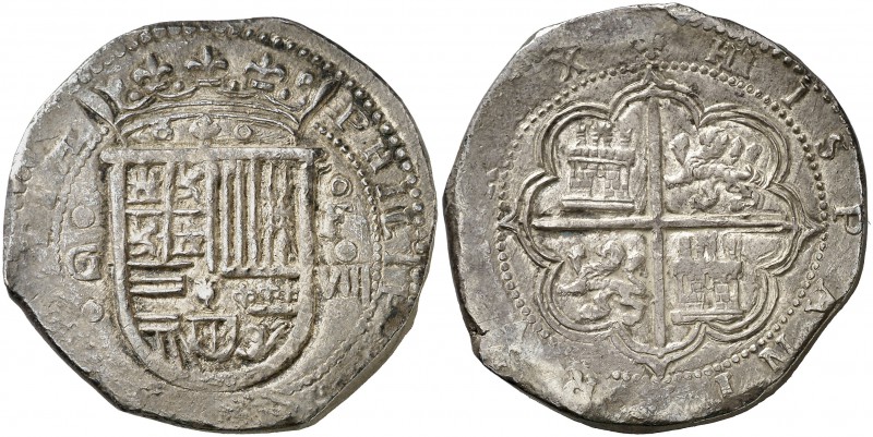 s/d. Felipe II. Granada. . 8 reales. (Cal. 130). 27,38 g. Adornos entre escudo y...
