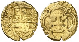 (16)17. Felipe III. Sevilla. . 1 escudo. (Cal. 66) (Tauler 63). 3,30 g. Tanto Calicó como Tauler citan pero no ilustran el ejemplar. Precioso color. N...