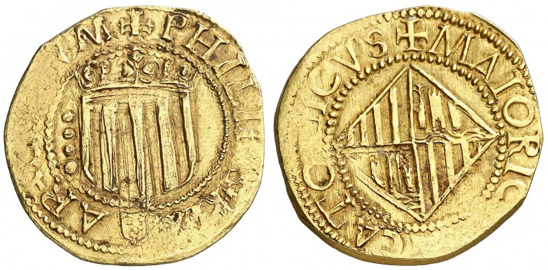s/d. Felipe III. Mallorca. 4 escudos. (Cal. 6, mismo ejemplar, de Felipe II) (Cr...