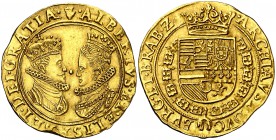 s/d (1599-1603). Alberto e Isabel. Amberes. Doble ducado. (Vti. 470) (Vanhoudt 580). 6,96 g. Atractiva. Rara. EBC-.