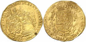 s/d (1612-1621). Alberto e Isabel. Tournai. Doble soberano. (Vti. 499) (Vanhoudt 612.TD). 11 g. Hojita. Parte de brillo original. Acuñación de 5618 ej...