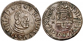 1664. Felipe IV. Valladolid. M. 16 maravedís. (Cal. 1674) (J.S. M-820, mismo ejemplar). 4,67 g. Bella. Rara así. EBC.