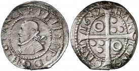 1637. Felipe IV. Barcelona. 1 croat. (Cal. 978). 2,80 g. Parte de brillo original. Rara así. EBC-.