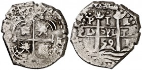 1659. Felipe IV. Potosí. E. 1 real. (Cal. 1059). 2,63 g. Muy redonda. MBC-/MBC.