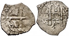1693. Carlos II. Potosí. . 1 real. (Cal. 732). 2,35 g. Doble fecha y doble ensayador. Buen ejemplar. MBC+.
