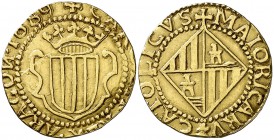 1689. Carlos II. Mallorca. 2 escudos. (Cal. 133) (Cru.C.G. 4909). 6,70 g. Extraordinario ejemplar. Ex Colección Caballero de las Yndias 22/10/2009, nº...