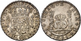 1736. Felipe V. México. MF. 8 reales. (Cal. 780). 26,86 g. Columnario. Leves marquitas. Buen ejemplar. MBC+.