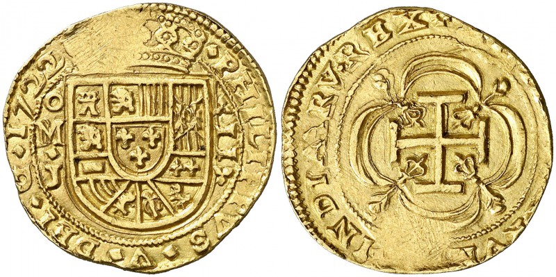 1722. Felipe V. México. J. 2 escudos. (Cal. 344, mismo ejemplar). 6,66 g. La M d...