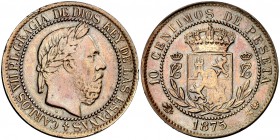 1875. Carlos VII. Pretendiente. Oñate. 10 céntimos. (Cal. 9). 9,71 g. Reverso girado. Escasa. MBC.