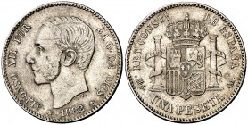 1882/1*1882. Alfonso XII. MSM. 1 peseta. (Cal. 15). 5 g. Rara. MBC+.