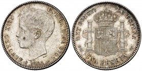 1901*1901. Alfonso XIII. SMV. 1 peseta. (Cal. 45). 4,95 g. Bella. Brillo original. EBC+.