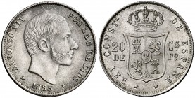 1883. Alfonso XII. Manila. 20 centavos. (Cal. 90). 5,20 g. Atractiva. Rara así. EBC/EBC-.