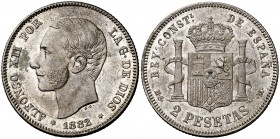 1882*1882. Alfonso XII. MSM. 2 pesetas. (Cal. 51). 9,99 g. Parte de brillo original. EBC.