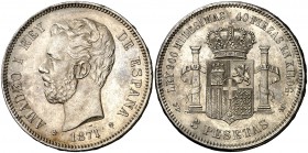1871*1871. Amadeo I. SDM. 5 pesetas. (Cal. 5). 25 g. Leves marquitas. Bella. Brillo original. Escasa así. EBC.