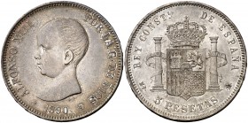 1890*1890. Alfonso XIII. MPM. 5 pesetas. (Cal. 15). 25,15g. Bella. Escasa así. EBC.