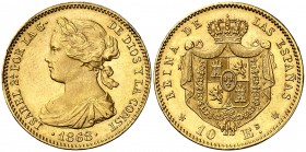 1868*1873. Gobierno Provisional. 10 escudos. (Cal. 1). 8,29 g. A nombre de Isabel II. Bella. EBC+.