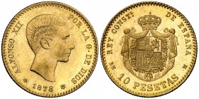 1878*1878. Alfonso XII. EMM. 10 pesetas. (Cal. 23). 3,22 g. Bella. Brillo original. Escasa así. EBC/EBC+.