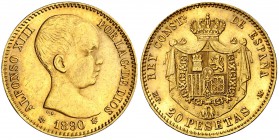 1890*1890. Alfonso XIII. MPM. 20 pesetas. (Cal. 5). 6,45 g. Precioso color. EBC.