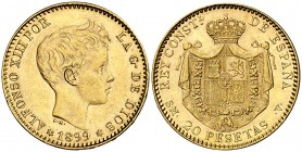 1899*1899. Alfonso XIII. SMV. 20 pesetas. (Cal. 7). 6,48 g. MBC+/EBC-.