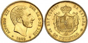 1882*1882. Alfonso XII. MSM. 25 pesetas. (Cal. 16). 8,06 g. Escasa. MBC+/EBC-.