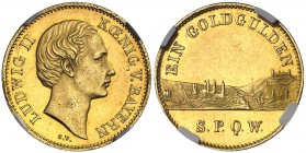 s/d (1864). Alemania. Baviera. Luis II. 1 goldgulden. (Fr. 294) (Kr. falta). AU. En cápsula de la NGC como MS61. Bella. Brillo original. Ex Stack's Bo...