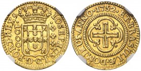 1752. Brasil. José I. 1000 reis. (Fr. 75) (Gomes 58.02). AU. En cápsula de la NGC como AU58. Atractiva. EBC-.
