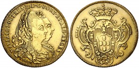 1780. Brasil. Maria I y Pedro III. B (Bahía). 4 escudos (6400 reis). (Fr. 77) (Gomes 29.03). 13,99 g. AU. MBC+.