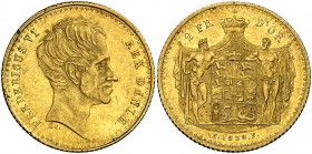 1838. Dinamarca. Federico VI. CC-FF. 2 federicos de oro. (Fr. 291) (Kr. 713.1). 13,25 g. AU. Leves marquitas. Atractiva. Rara. EBC-.