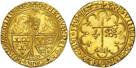 Francia. Enrique VI (1422-1453). 1 salut d'or. (Fr. 301). 3,44 g. AU. Muy bella. Rara y más así. EBC+.