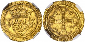 Francia. Carlos VII (1422-1461). 1 ecu d'or. (Fr. 307). 3,45 g. AU. En cápsula de la NGC como MS63. Bella. Ex Stack's Bowers 02/08/2017, nº 20320. Esc...