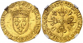 Francia. Francisco I (1515-1547). Montpellier. 1 écu d'or au soleil. (Fr. 345). 3,39 g. AU. En cápsula de la NGC como MS62. Bella. Ex Stack's Bowers 0...