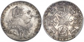 1787. Inglaterra. Jorge III. 6 peniques. (Kr. 606.2). AG. Corazones en el escudo de Hannover. En cápsula de la PCGS como MS64. Muy bella. Ex Stack's B...