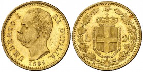 1881. Italia. Umberto I. R (Roma). 20 liras. (Fr. 21) (Kr. 21). 6,43 g. AU. Bella. EBC.