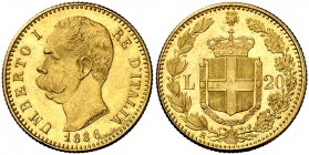 1886. Italia. Umberto I. R (Roma). 20 liras. (Fr. 21) (Kr. 21). 6,43 g. AU. Bella. EBC.