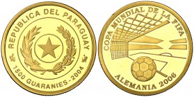 2004. Paraguay. 1500 guaraníes. (Fr. 29) (Kr. 203). 6,75 g. AU. Mundial de Fútbol - Alemania '06. Proof.