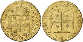 1678. Portugal. Pedro, Príncipe Regente. 1 moeda (4000 reis). (Fr. 72) (Gomes 69.01). 10,70 g. AU. Golpecitos y rayitas. Ex Áureo & Calicó 29/10/2014,...